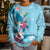 Hawaii Tropical Flowers Kid Ugly Christmas Sweater Polynesian Tattoo Sky Blue