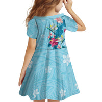 Hawaii Tropical Flowers Kid Short Sleeve Dress Polynesian Tattoo Sky Blue LT05 - Polynesian Pride