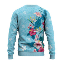 Hawaii Tropical Flowers Ugly Christmas Sweater Polynesian Tattoo Sky Blue LT05 - Polynesian Pride