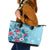 Hawaii Tropical Flowers Leather Tote Bag Polynesian Tattoo Sky Blue