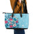 Hawaii Tropical Flowers Leather Tote Bag Polynesian Tattoo Sky Blue