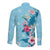 Hawaii Tropical Flowers Long Sleeve Button Shirt Polynesian Tattoo Sky Blue