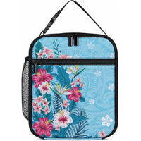 Hawaii Tropical Flowers Lunch Bag Polynesian Tattoo Sky Blue
