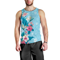 Hawaii Tropical Flowers Men Tank Top Polynesian Tattoo Sky Blue LT05 - Polynesian Pride
