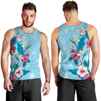 Hawaii Tropical Flowers Men Tank Top Polynesian Tattoo Sky Blue LT05 - Polynesian Pride