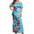 Hawaii Tropical Flowers Off Shoulder Maxi Dress Polynesian Tattoo Sky Blue