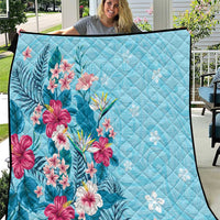 Hawaii Tropical Flowers Quilt Polynesian Tattoo Sky Blue LT05 Blue - Polynesian Pride