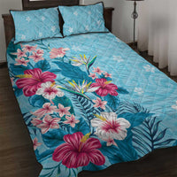 Hawaii Tropical Flowers Quilt Bed Set Polynesian Tattoo Sky Blue LT05 Blue - Polynesian Pride