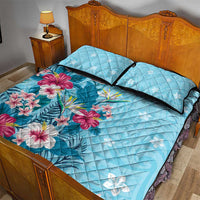 Hawaii Tropical Flowers Quilt Bed Set Polynesian Tattoo Sky Blue LT05 - Polynesian Pride