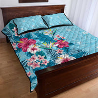 Hawaii Tropical Flowers Quilt Bed Set Polynesian Tattoo Sky Blue LT05 - Polynesian Pride