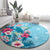 Hawaii Tropical Flowers Round Carpet Polynesian Tattoo Sky Blue