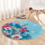 Hawaii Tropical Flowers Round Carpet Polynesian Tattoo Sky Blue