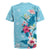 Hawaii Tropical Flowers Rugby Jersey Polynesian Tattoo Sky Blue