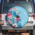 Hawaii Tropical Flowers Spare Tire Cover Polynesian Tattoo Sky Blue