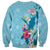 Hawaii Tropical Flowers Sweatshirt Polynesian Tattoo Sky Blue