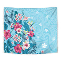 Hawaii Tropical Flowers Tapestry Polynesian Tattoo Sky Blue LT05 - Polynesian Pride