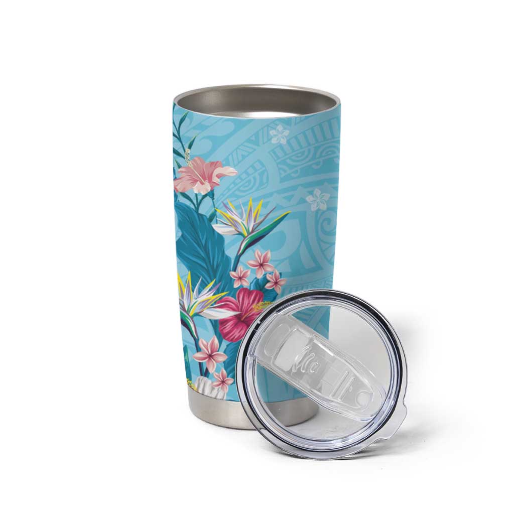 Hawaii Tropical Flowers Tumbler Cup Polynesian Tattoo Sky Blue LT05 - Polynesian Pride
