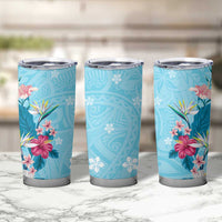 Hawaii Tropical Flowers Tumbler Cup Polynesian Tattoo Sky Blue LT05 - Polynesian Pride