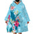 Hawaii Tropical Flowers Wearable Blanket Hoodie Polynesian Tattoo Sky Blue