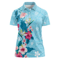 Hawaii Tropical Flowers Women Polo Shirt - Polynesian Tattoo Sky Blue LT05 Female Blue - Polynesian Pride