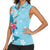 Hawaii Tropical Flowers Women Sleeveless Polo Shirt Polynesian Tattoo Sky Blue