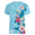 Hawaii Tropical Flowers Women V-Neck T-Shirt Polynesian Tattoo Sky Blue