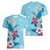 Hawaii Tropical Flowers Women V-Neck T-Shirt Polynesian Tattoo Sky Blue