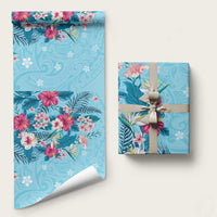 Hawaii Tropical Flowers Wrapping Paper Polynesian Tattoo Sky Blue LT05 58" × 23" Blue - Polynesian Pride