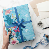 Hawaii Tropical Flowers Wrapping Paper Polynesian Tattoo Sky Blue LT05 - Polynesian Pride
