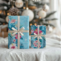 Hawaii Tropical Flowers Wrapping Paper Polynesian Tattoo Sky Blue LT05 - Polynesian Pride