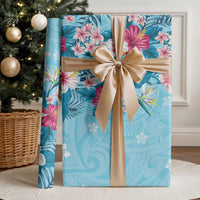 Hawaii Tropical Flowers Wrapping Paper Polynesian Tattoo Sky Blue LT05 - Polynesian Pride
