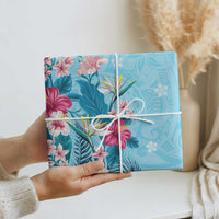 Hawaii Tropical Flowers Wrapping Paper Polynesian Tattoo Sky Blue LT05 - Polynesian Pride