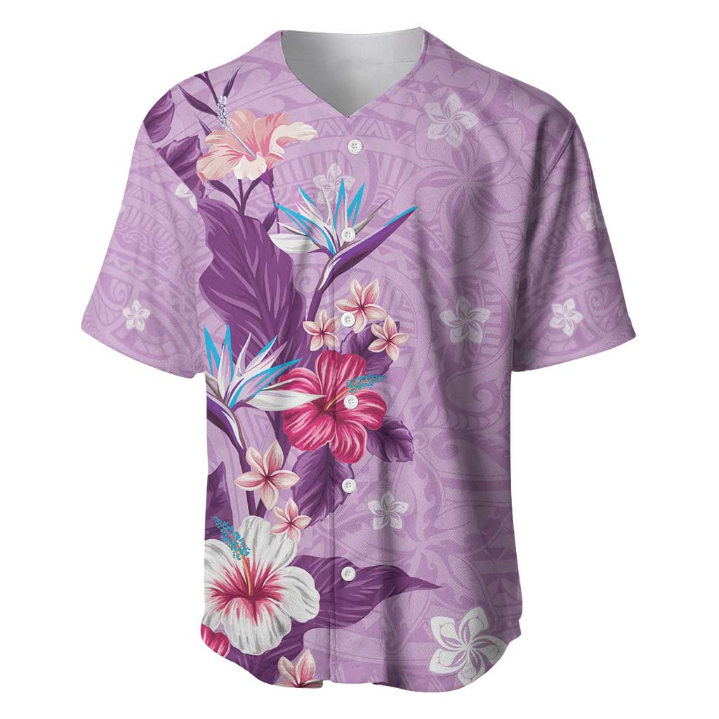 Hawaii Tropical Flowers Baseball Jersey Polynesian Tattoo Lavender LT05 Lavender - Polynesian Pride