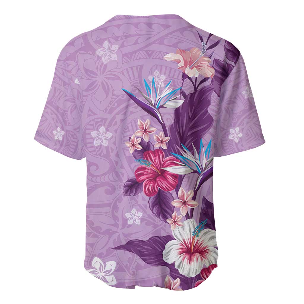 Hawaii Tropical Flowers Baseball Jersey Polynesian Tattoo Lavender LT05 - Polynesian Pride