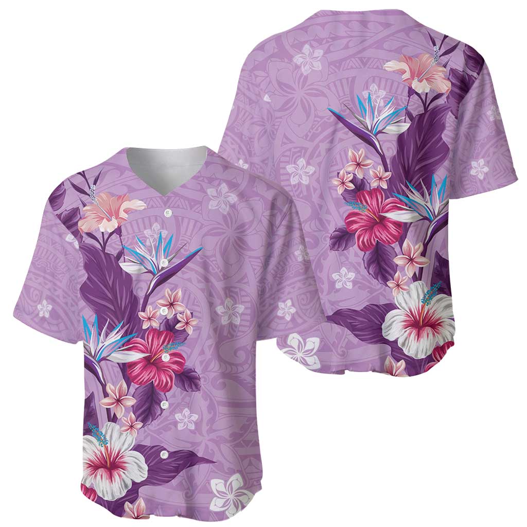Hawaii Tropical Flowers Baseball Jersey Polynesian Tattoo Lavender LT05 - Polynesian Pride