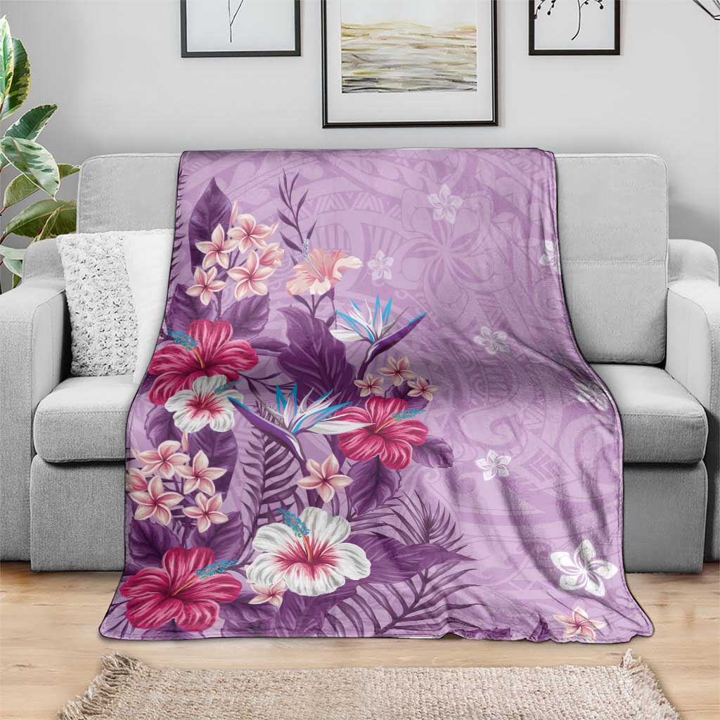 Hawaii Tropical Flowers Blanket Polynesian Tattoo Lavender LT05 - Polynesian Pride