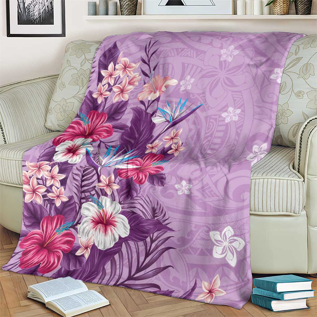 Hawaii Tropical Flowers Blanket Polynesian Tattoo Lavender LT05 - Polynesian Pride