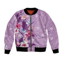 Hawaii Tropical Flowers Bomber Jacket Polynesian Tattoo Lavender LT05 Unisex Lavender - Polynesian Pride