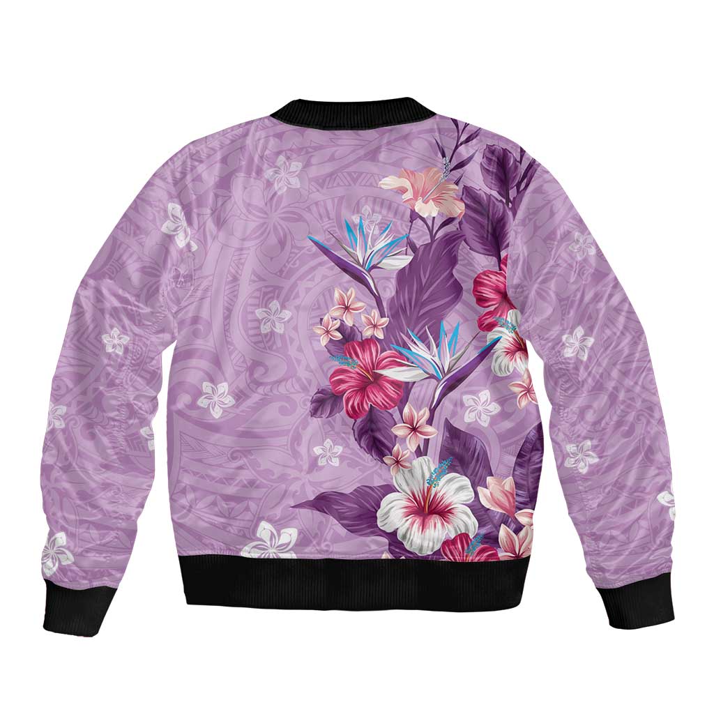 Hawaii Tropical Flowers Bomber Jacket Polynesian Tattoo Lavender LT05 - Polynesian Pride