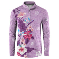 Hawaii Tropical Flowers Button Sweatshirt Polynesian Tattoo Lavender LT05 Lavender - Polynesian Pride