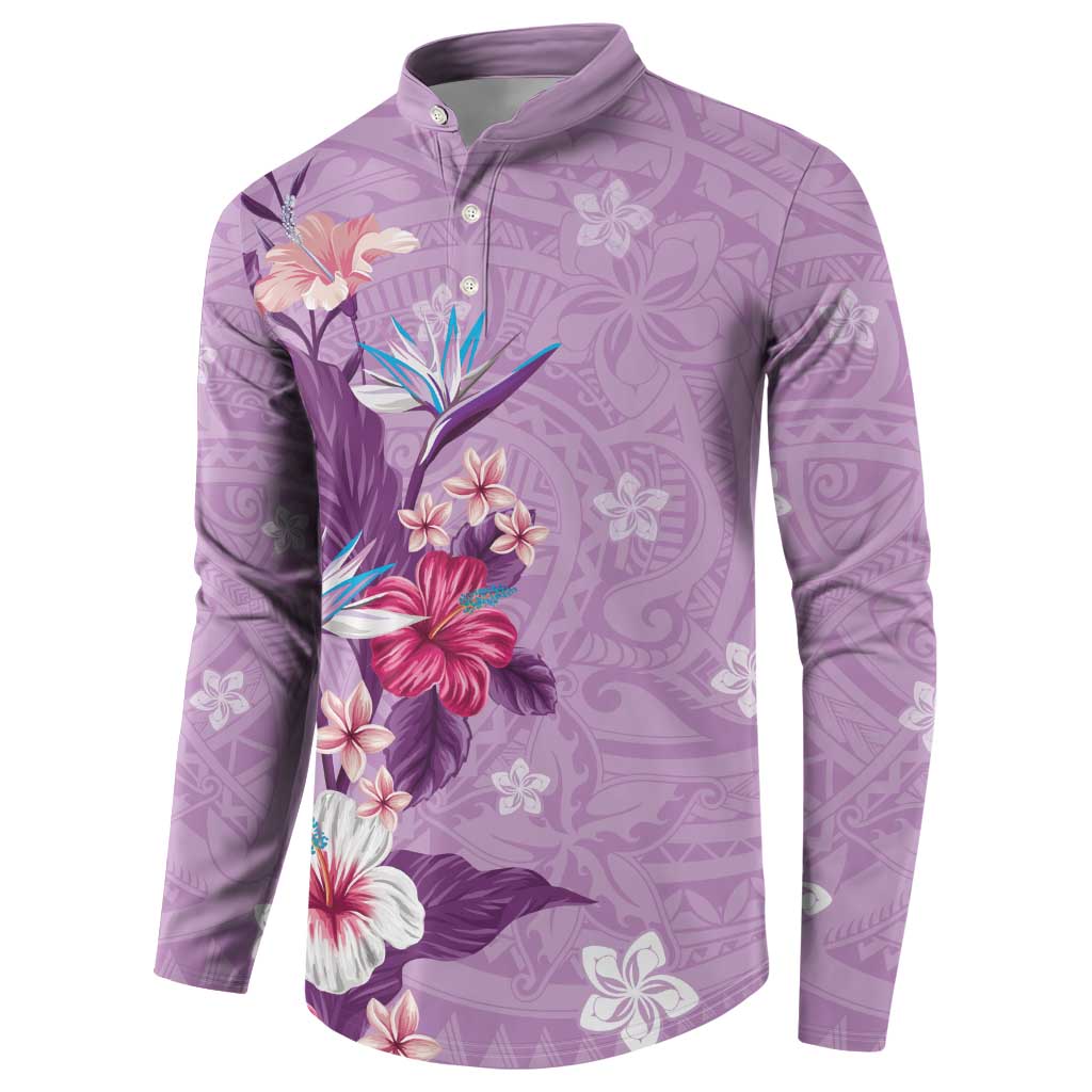 Hawaii Tropical Flowers Button Sweatshirt Polynesian Tattoo Lavender LT05 - Polynesian Pride