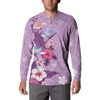 Hawaii Tropical Flowers Button Sweatshirt Polynesian Tattoo Lavender LT05 - Polynesian Pride