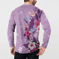 Hawaii Tropical Flowers Button Sweatshirt Polynesian Tattoo Lavender LT05 - Polynesian Pride