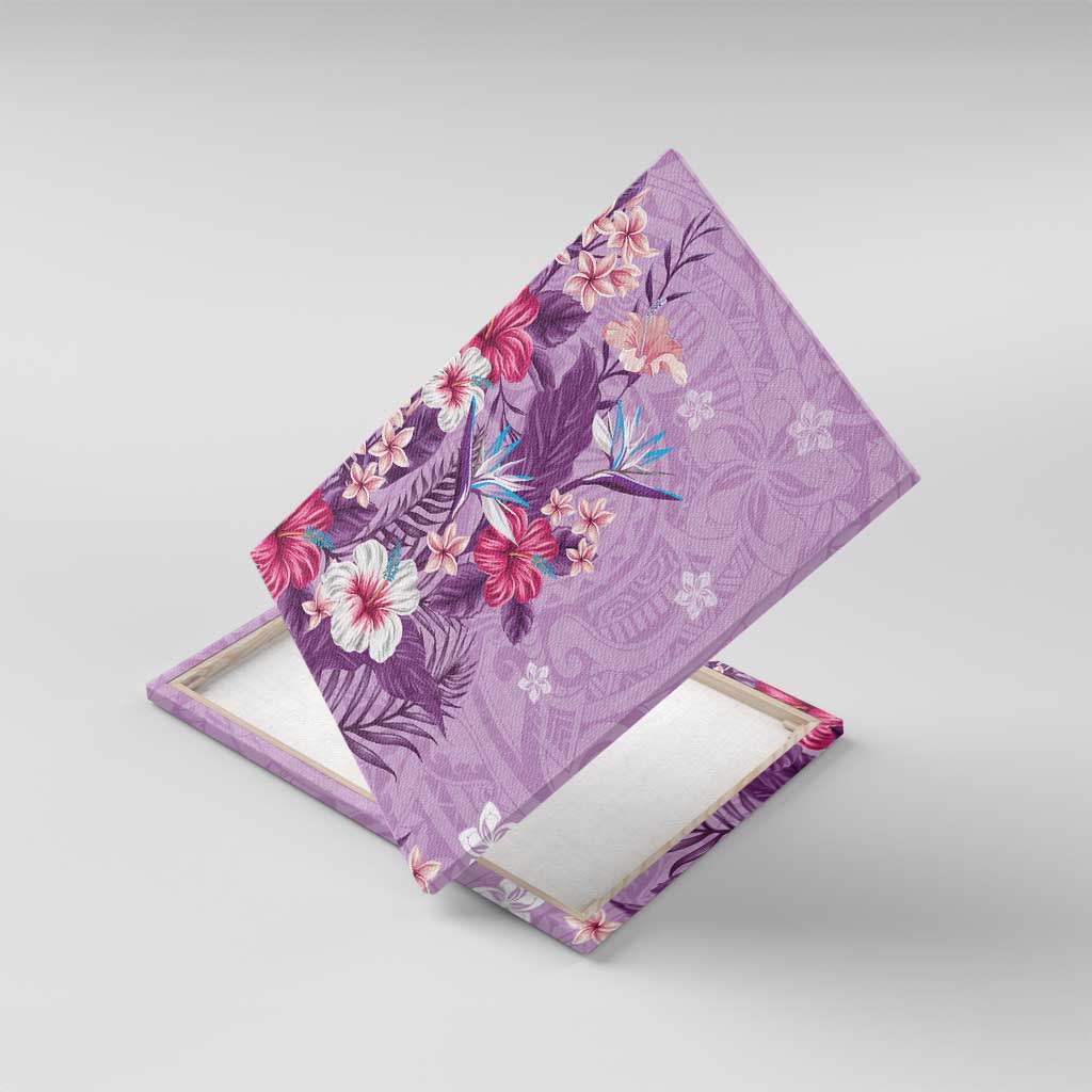 Hawaii Tropical Flowers Canvas Wall Art Polynesian Tattoo Lavender LT05 With Frame Lavender - Polynesian Pride