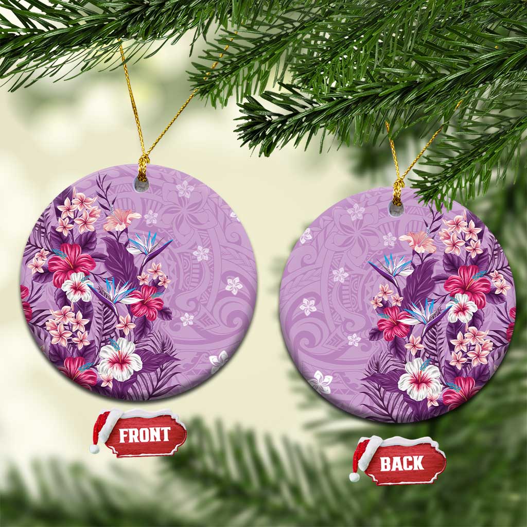 Hawaii Tropical Flowers Ceramic Ornament Polynesian Tattoo Lavender LT05 Circle Lavender - Polynesian Pride