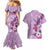 Hawaii Tropical Flowers Couples Matching Mermaid Dress and Hawaiian Shirt Polynesian Tattoo Lavender