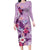 Hawaii Tropical Flowers Family Matching Long Sleeve Bodycon Dress and Hawaiian Shirt Polynesian Tattoo Lavender