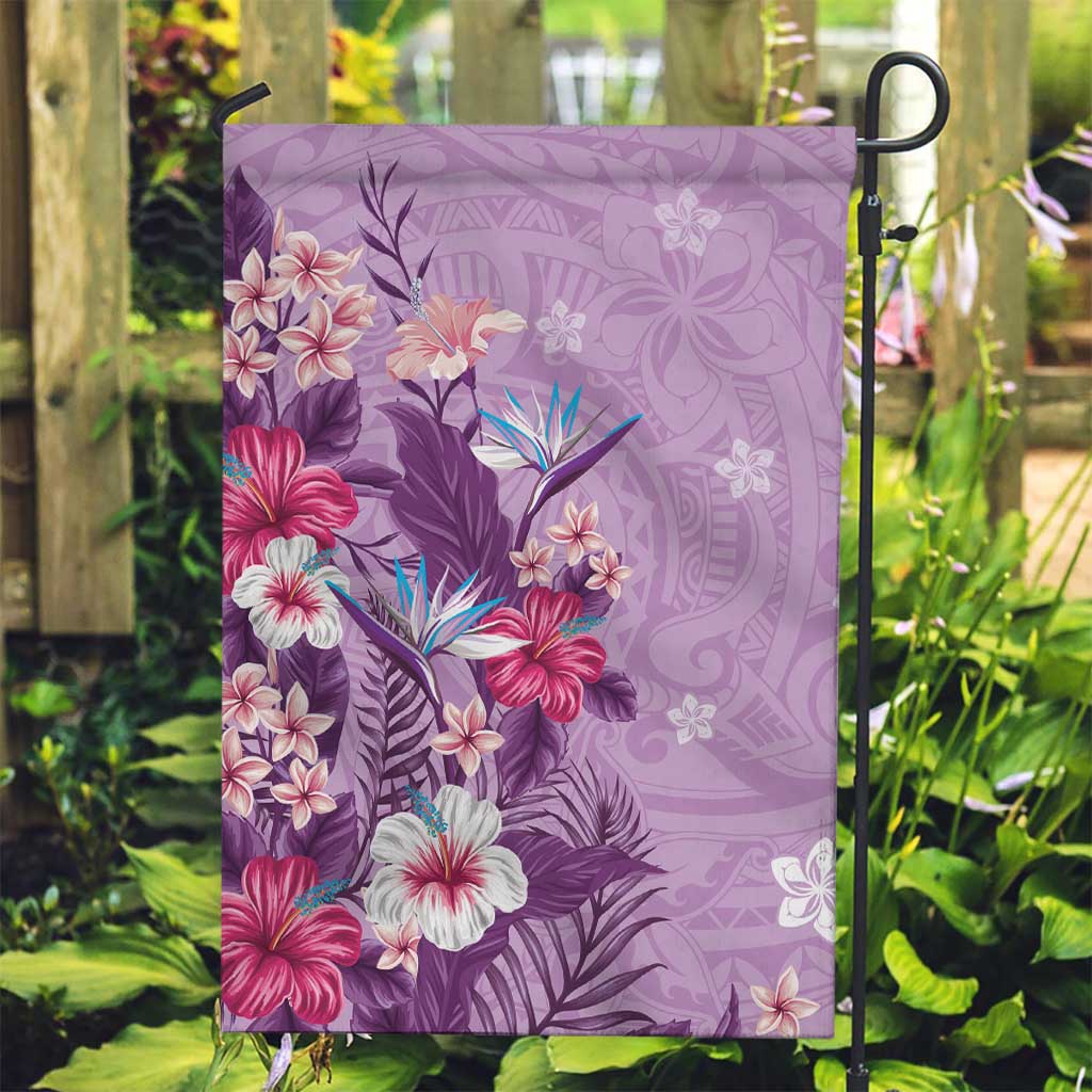 Hawaii Tropical Flowers Garden Flag Polynesian Tattoo Lavender LT05 Garden Flag Lavender - Polynesian Pride