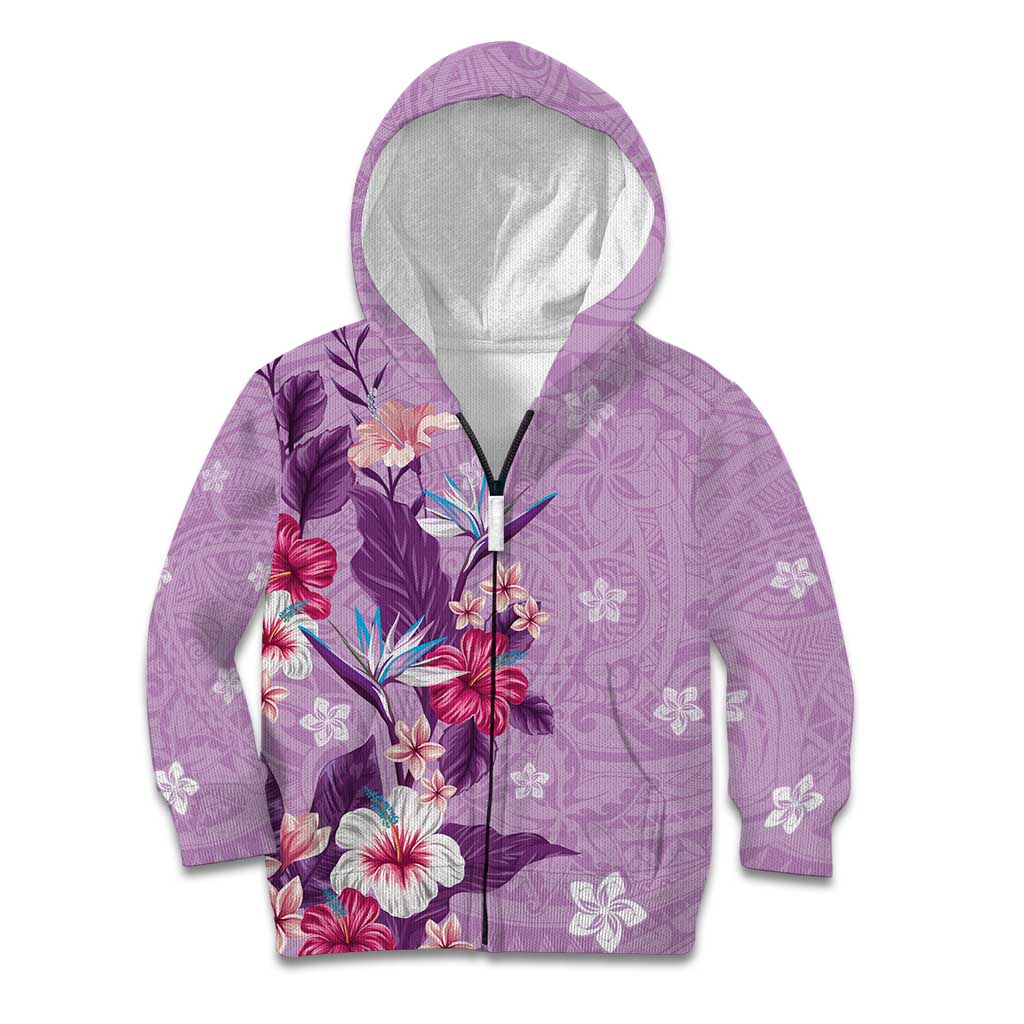 Hawaii Tropical Flowers Kid Hoodie Polynesian Tattoo Lavender LT05 Zip Hoodie Lavender - Polynesian Pride