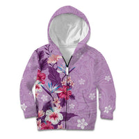 Hawaii Tropical Flowers Kid Hoodie Polynesian Tattoo Lavender LT05 Zip Hoodie Lavender - Polynesian Pride